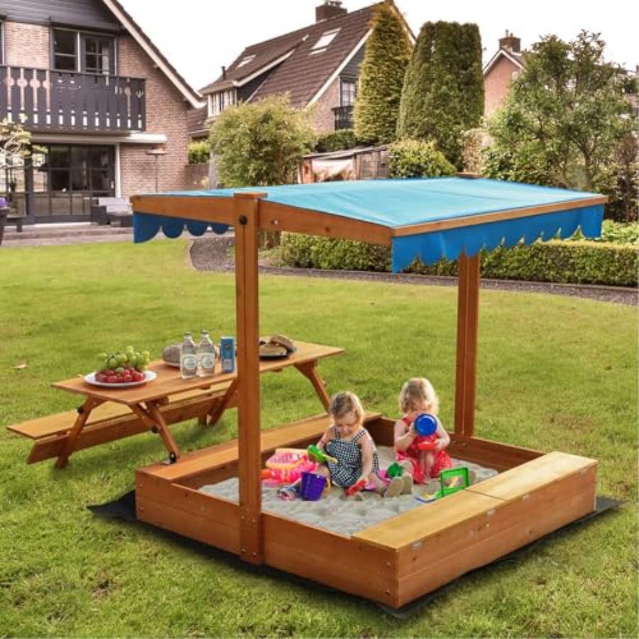 Kids Outdoor Bench Table - Caja de arena de madera para