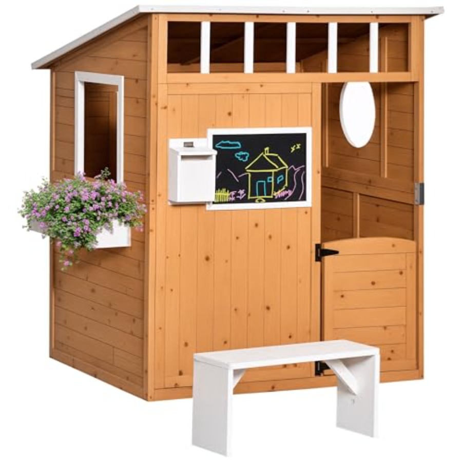 Kids Outdoor Wooden Playhouse - Casa de juegos de madera para