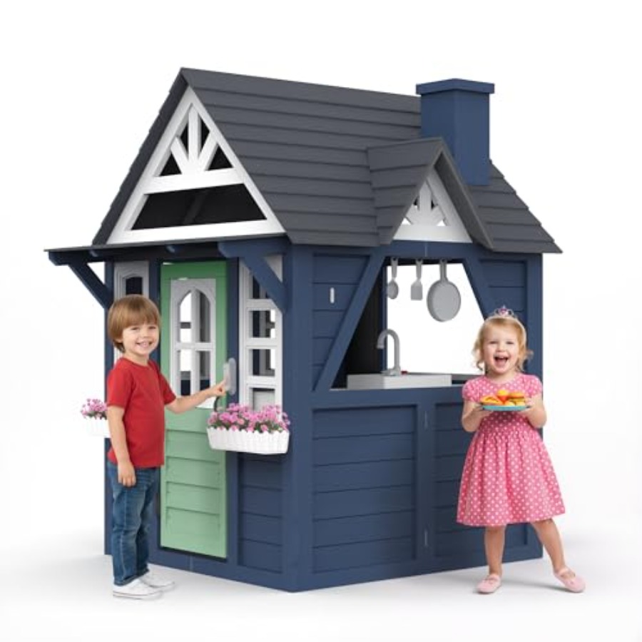 Kids Outdoor Wooden Playhouse - Casa de juegos infantil para exteriores: