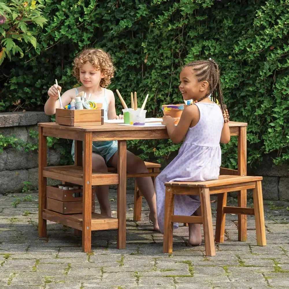 Kids Outdoor Bench Table - Conjunto de Mesa y 2 Bancos