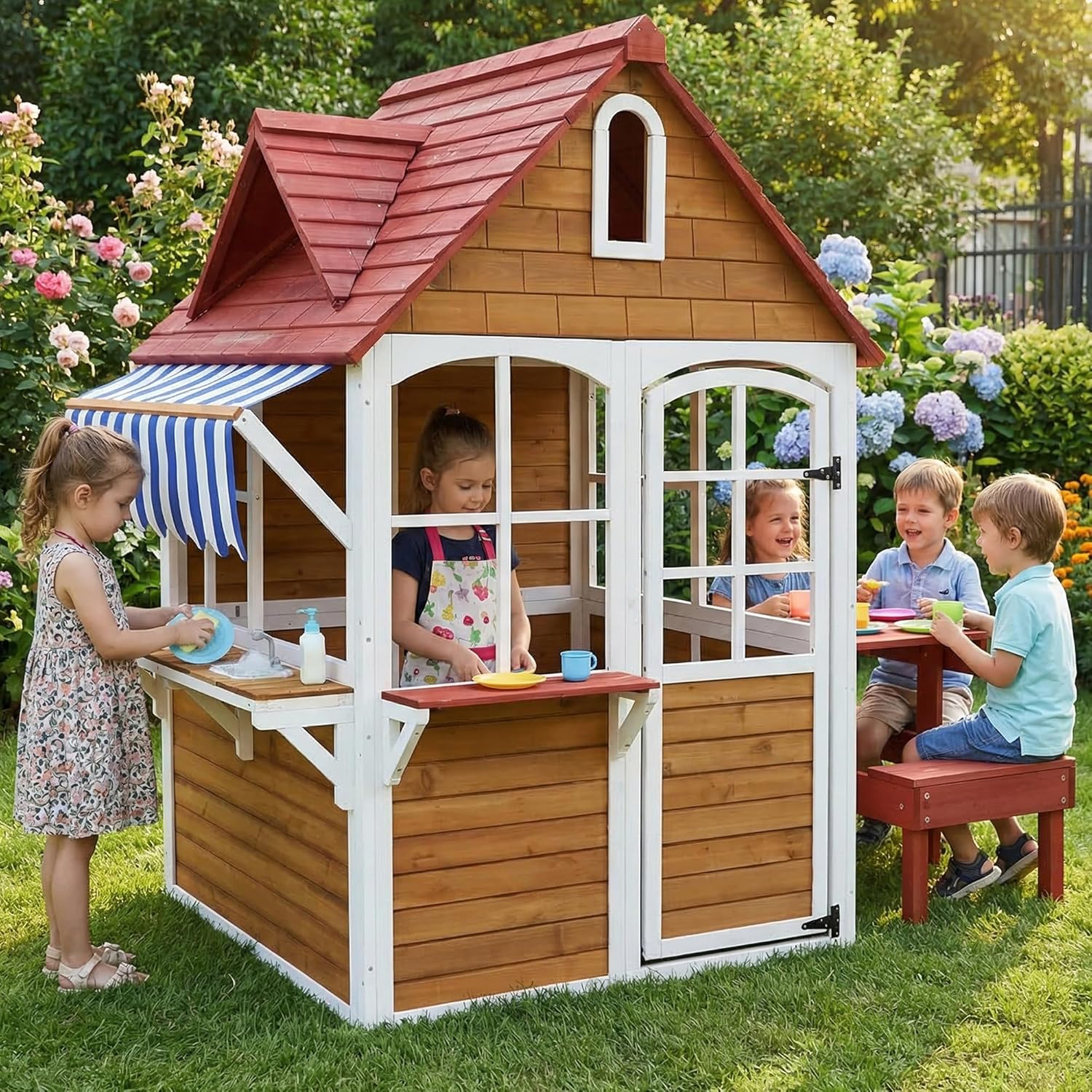 Kids Outdoor Bench Table - # Casita de Juegos de Madera