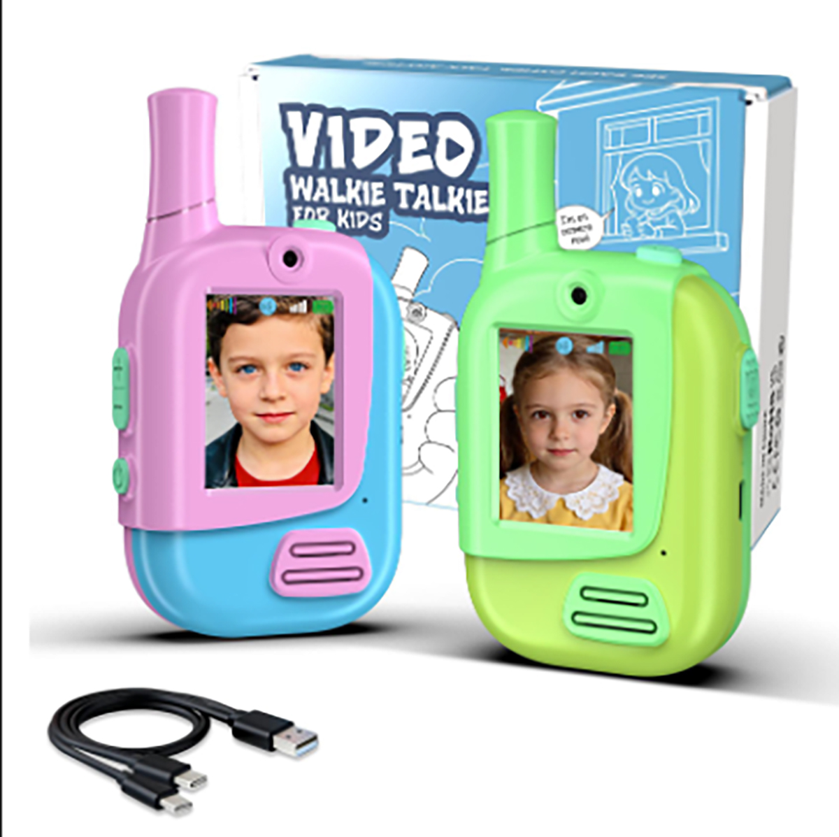 Kids Outdoor Voices - Paquete de 2 Walkie Talkies Recargables