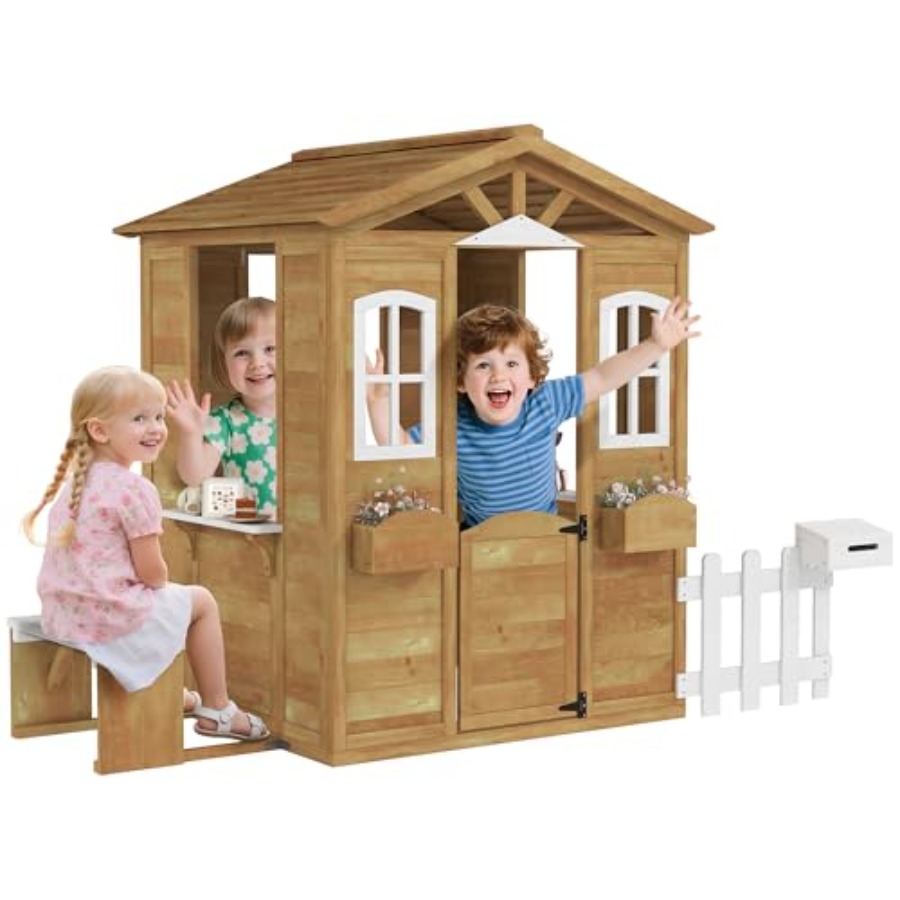 Kids Outdoor Wooden Playhouse - Casita de juegos al aire libre
