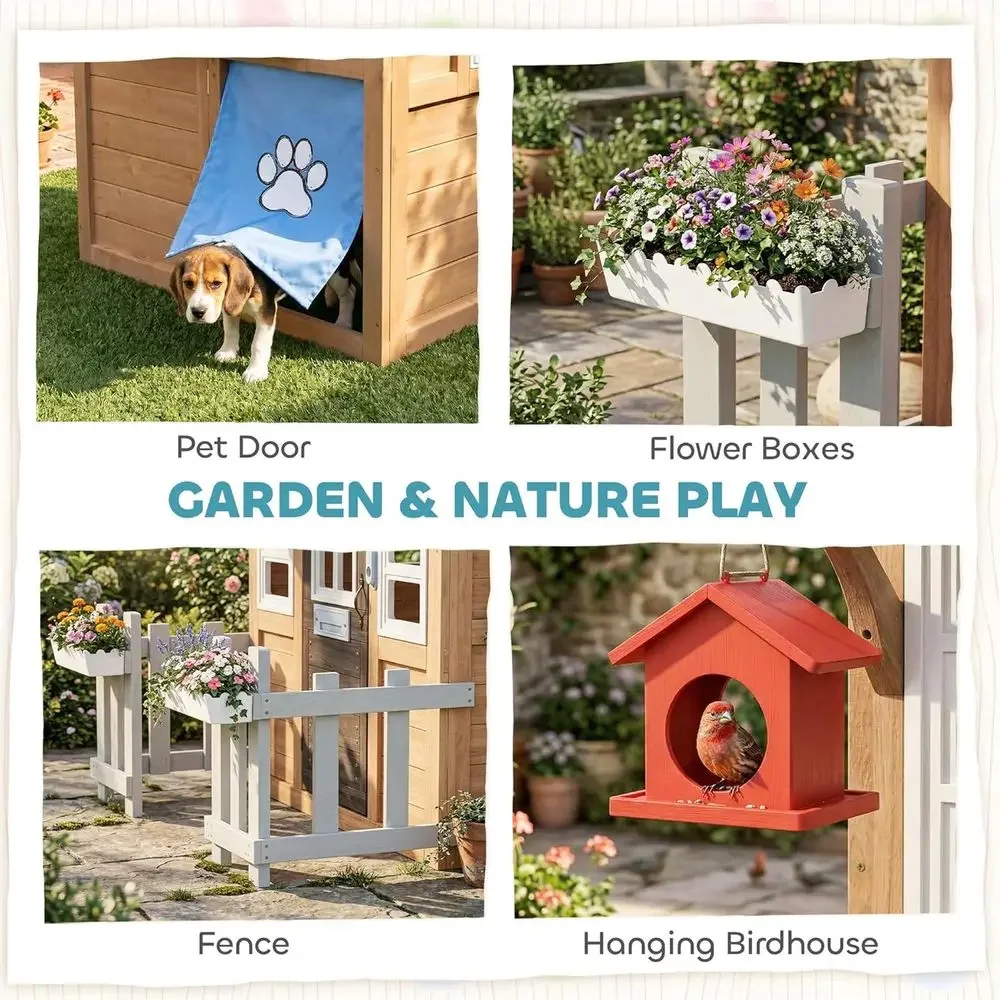 Casita de juegos Qaba para ext - Kids Outdoor Wooden Playhouse reseña y precio