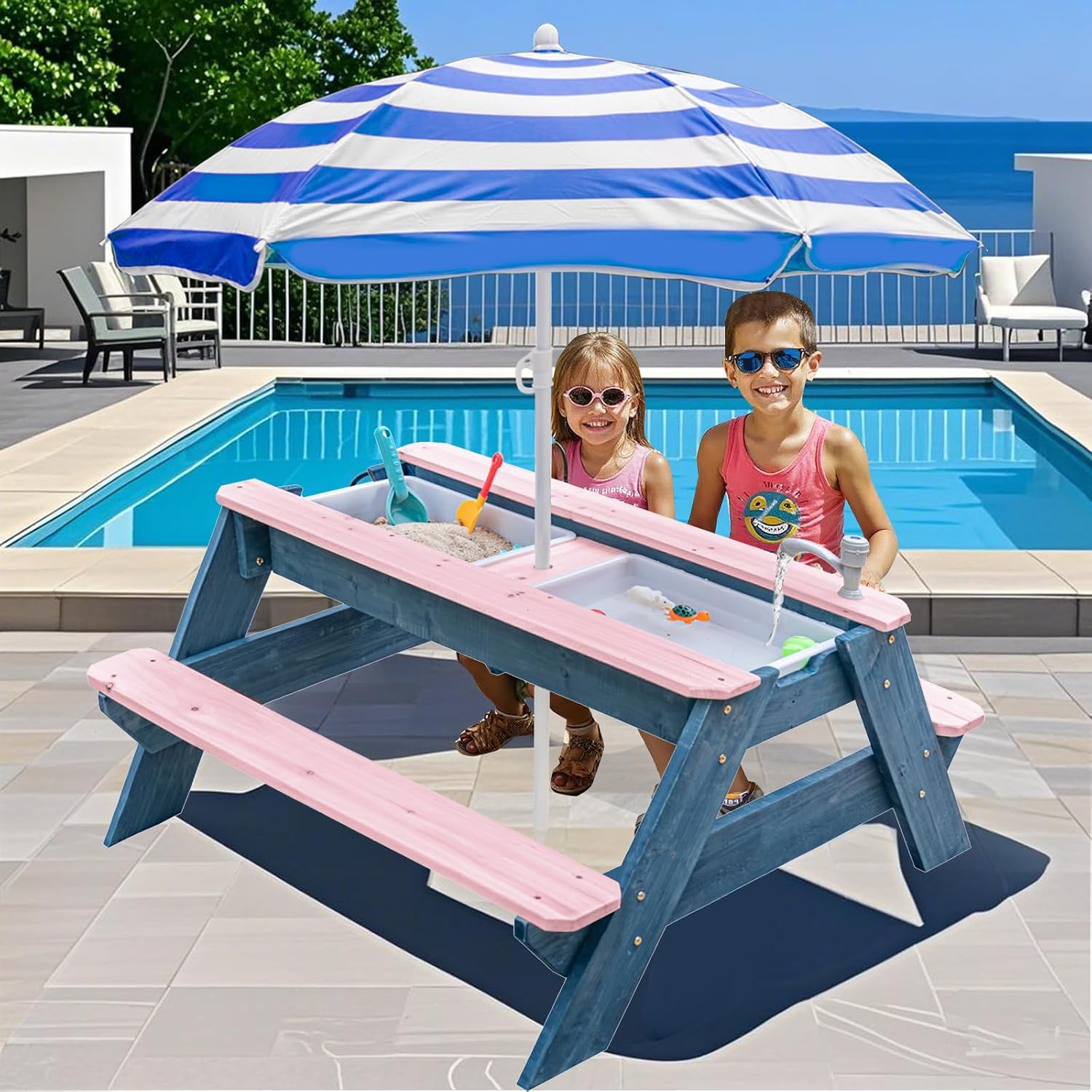 Mesa de arena y agua 3 en 1 pa - Kids Outdoor Bench Table reseña y precio