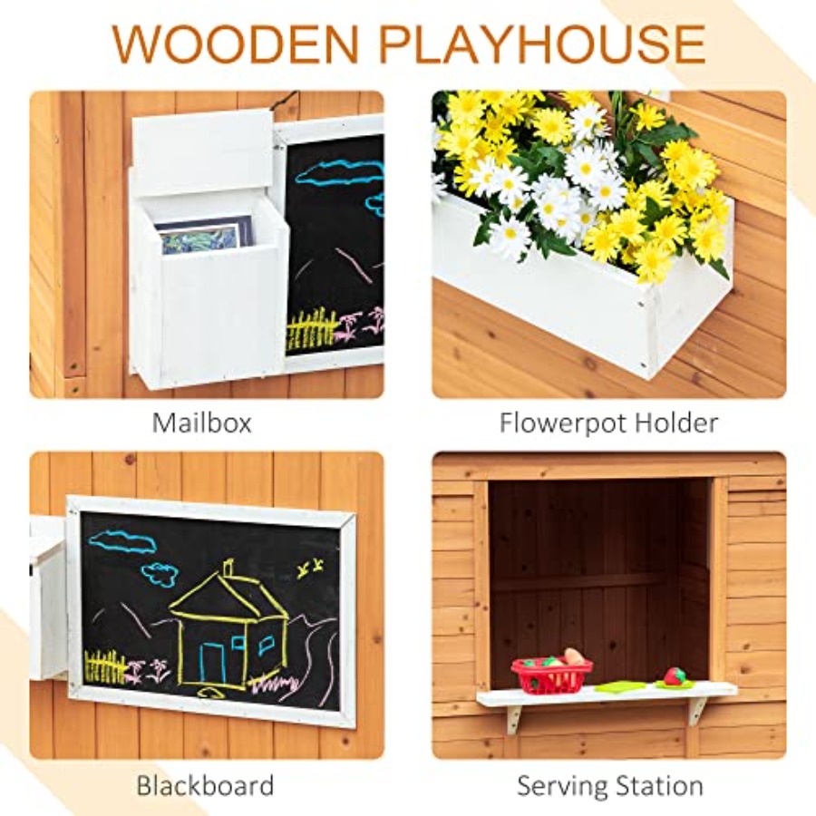Casa de juegos de madera para  - Kids Outdoor Wooden Playhouse reseña y precio