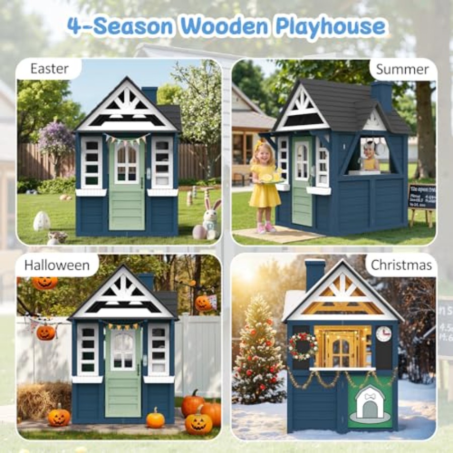 Casa de juegos infantil para e - Kids Outdoor Wooden Playhouse reseña y precio