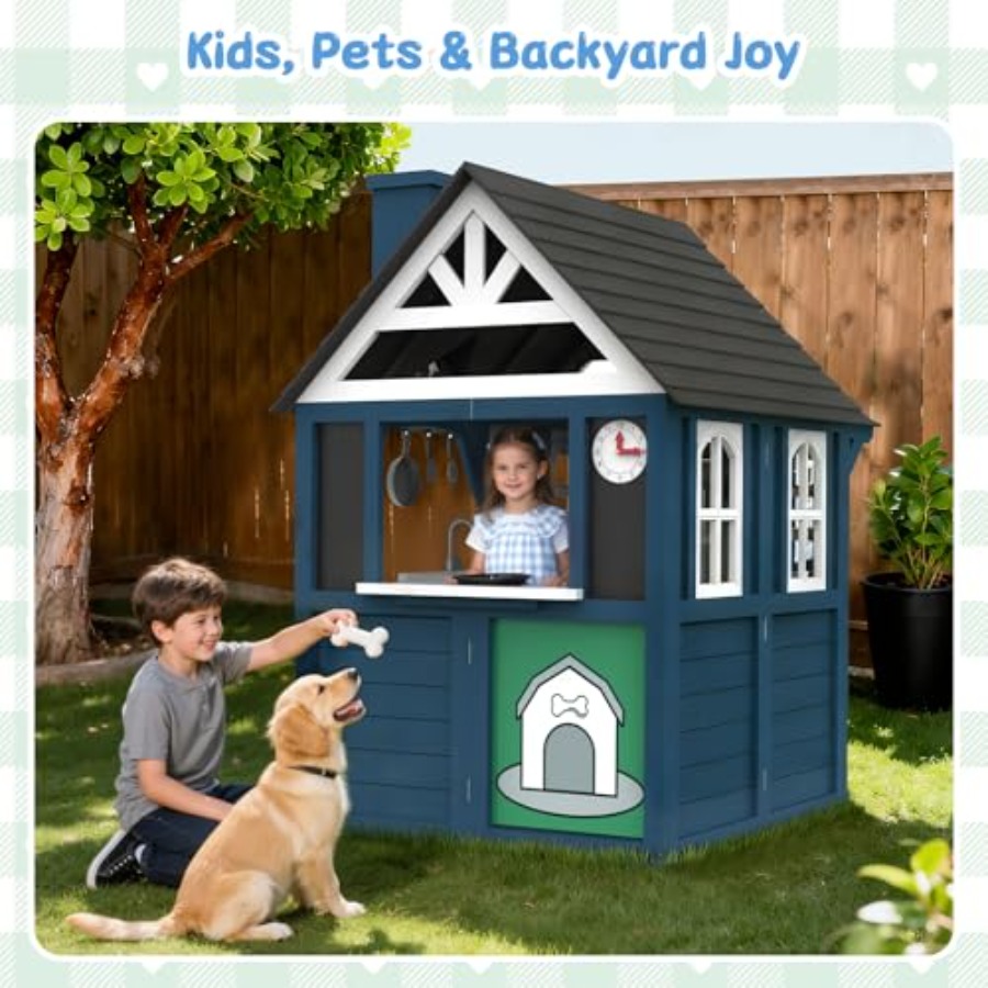 Casa de juegos infantil para e - Kids Outdoor Wooden Playhouse reseña y precio