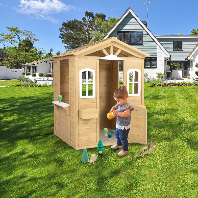 Casita de Juegos Moderna y Clá - Kids Outdoor Wooden Playhouse reseña y precio