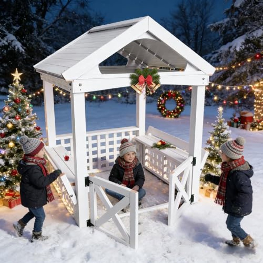 Casa de juegos de madera para  - Kids Outdoor Wooden Playhouse reseña y precio