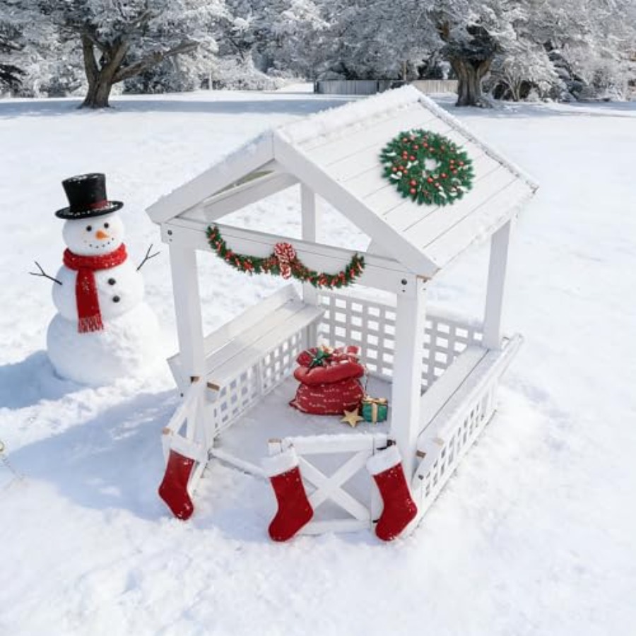 Casa de juegos de madera para  - Kids Outdoor Wooden Playhouse reseña y precio