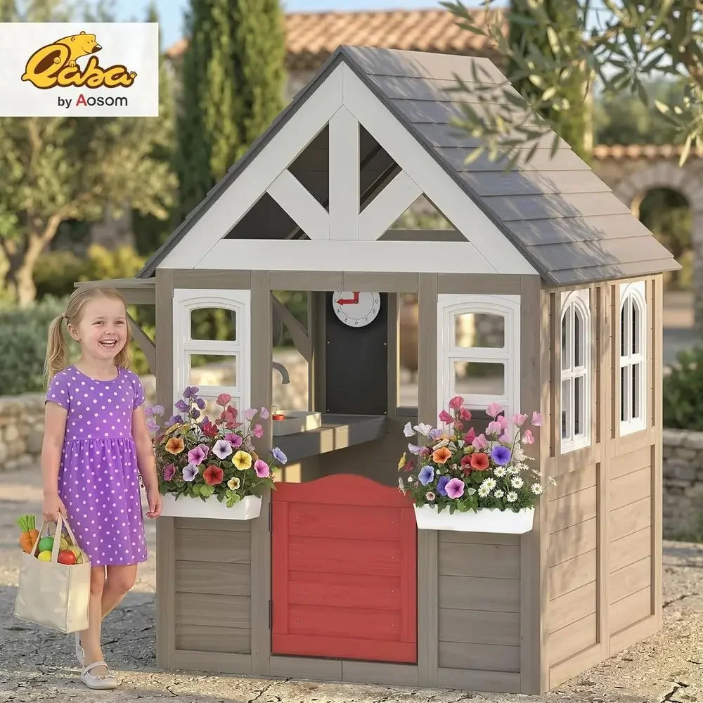 Casita de juegos Qaba para ext - Kids Outdoor Wooden Playhouse reseña y precio