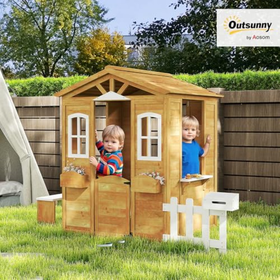 Casita de juegos al aire libre - Kids Outdoor Wooden Playhouse reseña y precio