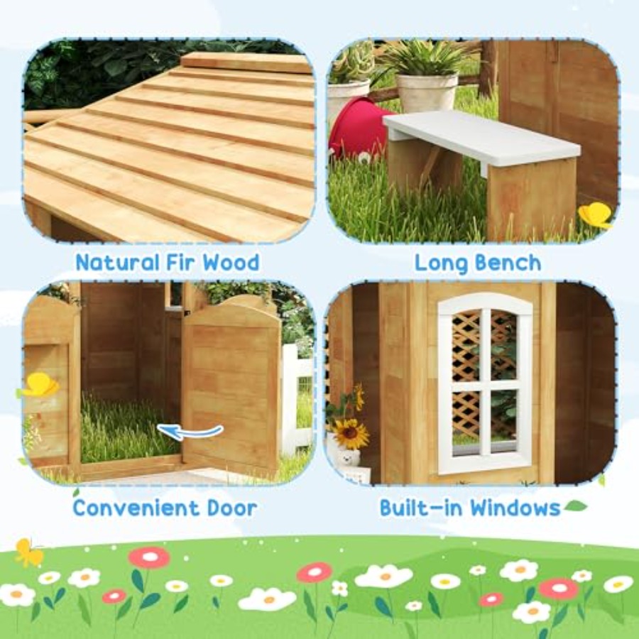 Casita de juegos al aire libre - Kids Outdoor Wooden Playhouse reseña y precio